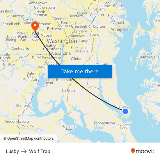 Lusby to Wolf Trap map