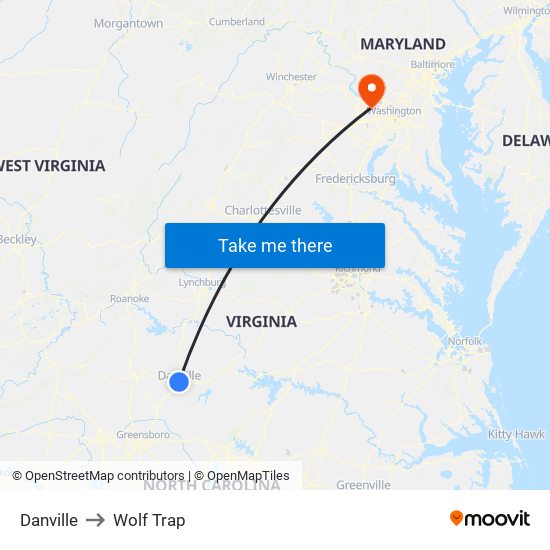 Danville to Wolf Trap map