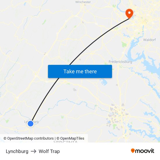 Lynchburg to Wolf Trap map