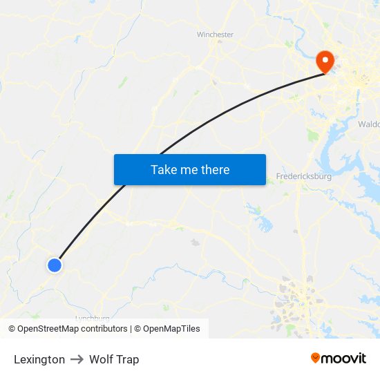 Lexington to Wolf Trap map