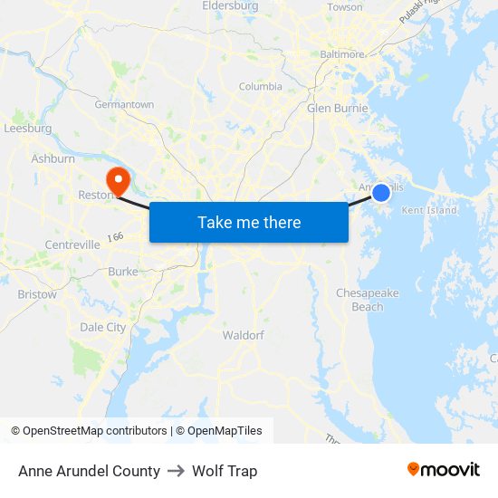 Anne Arundel County to Wolf Trap map