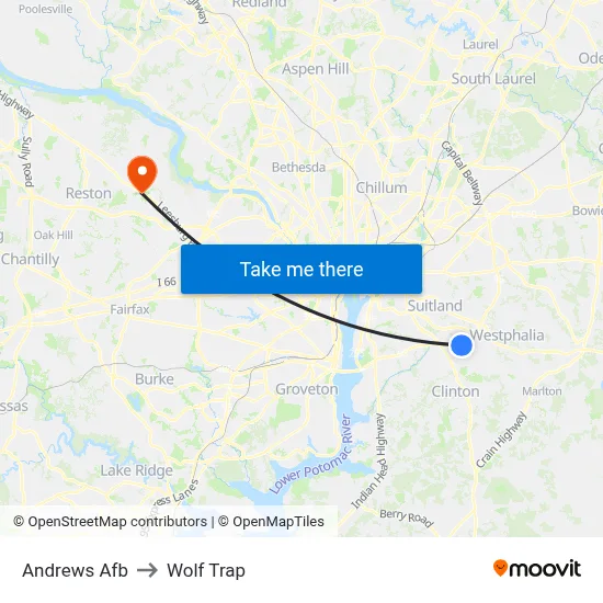 Andrews Afb to Wolf Trap map