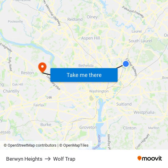 Berwyn Heights to Wolf Trap map