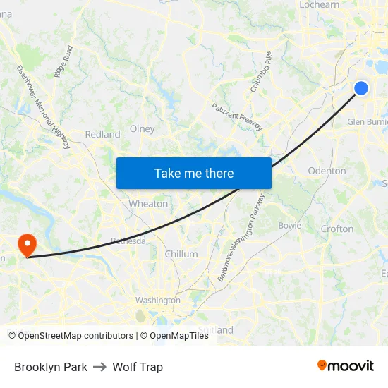 Brooklyn Park to Wolf Trap map