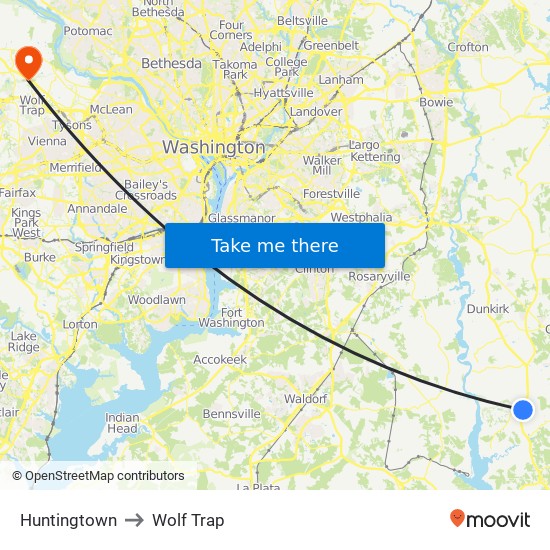 Huntingtown to Wolf Trap map