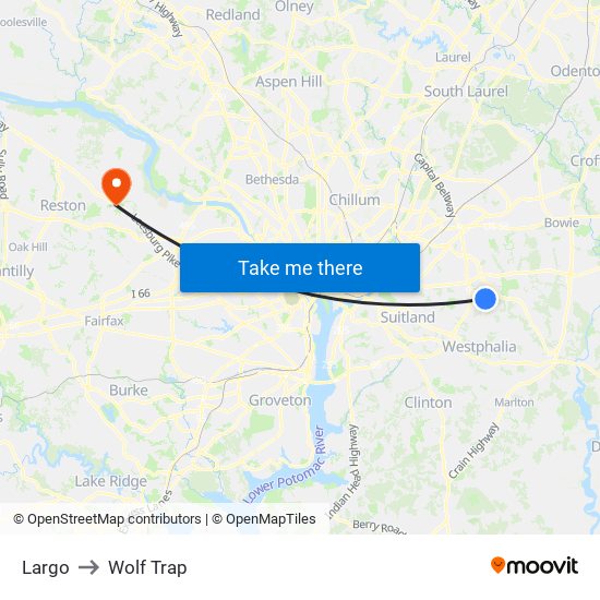 Largo to Wolf Trap map