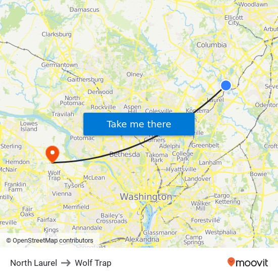 North Laurel to Wolf Trap map