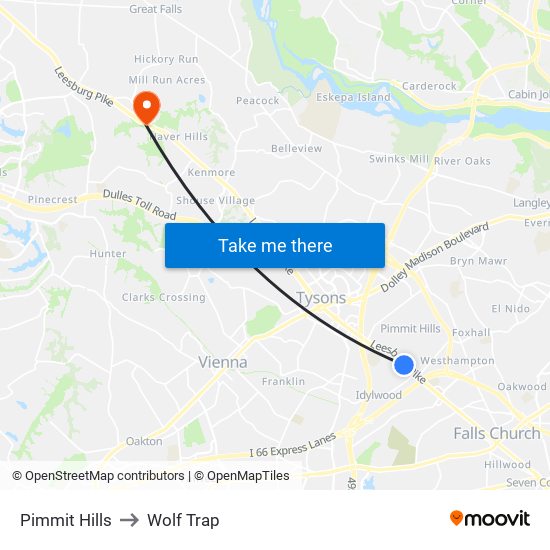 Pimmit Hills to Wolf Trap map