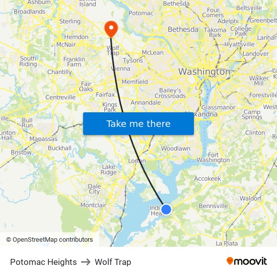 Potomac Heights to Wolf Trap map