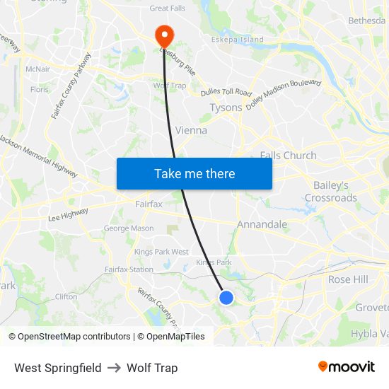 West Springfield to Wolf Trap map