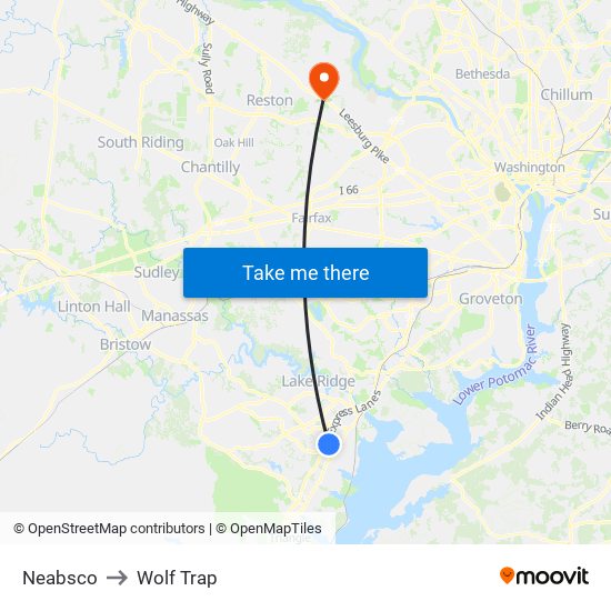 Neabsco to Wolf Trap map