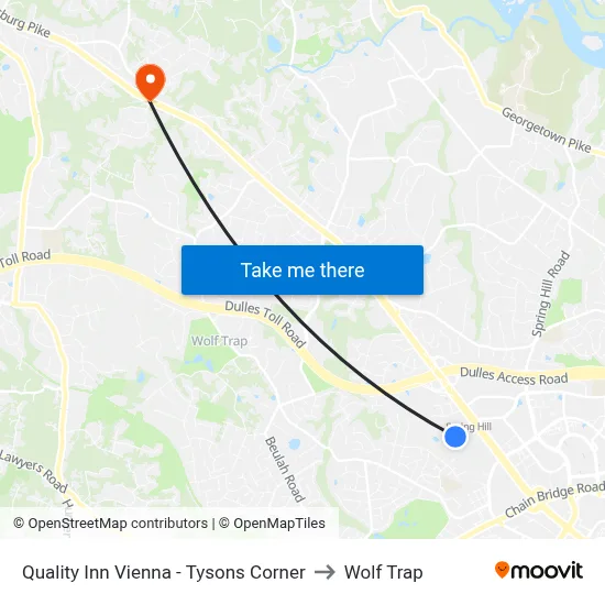 Quality Inn Vienna - Tysons Corner to Wolf Trap map