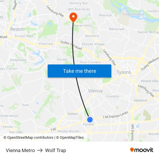 Vienna Metro to Wolf Trap map