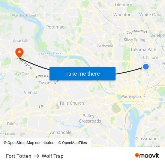 Fort Totten to Wolf Trap map