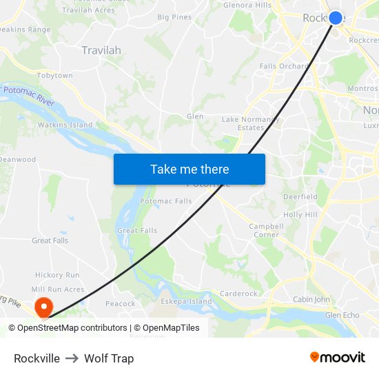 Rockville to Wolf Trap map