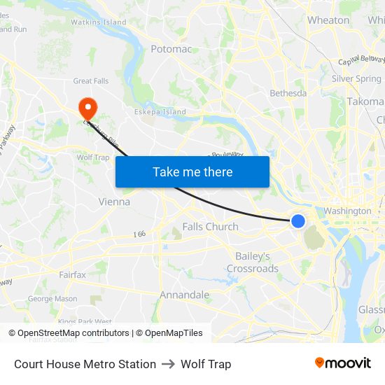 Court House Metro Station to Wolf Trap map