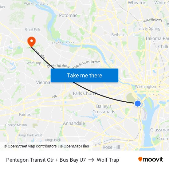 Pentagon Transit Ctr + Bus Bay U7 to Wolf Trap map