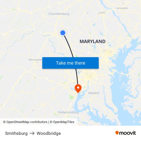 Smithsburg to Woodbridge map