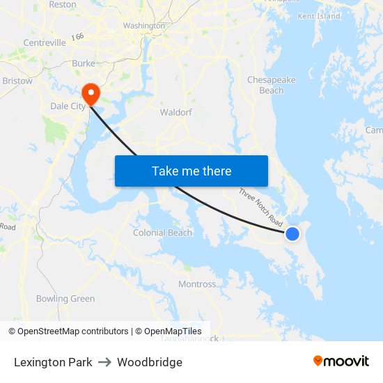 Lexington Park to Woodbridge map