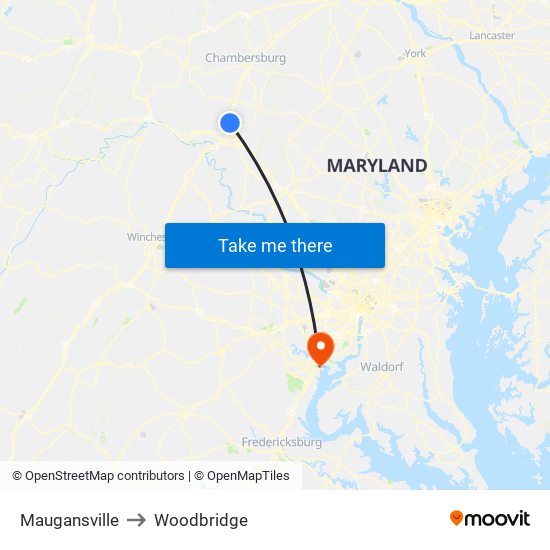 Maugansville to Woodbridge map