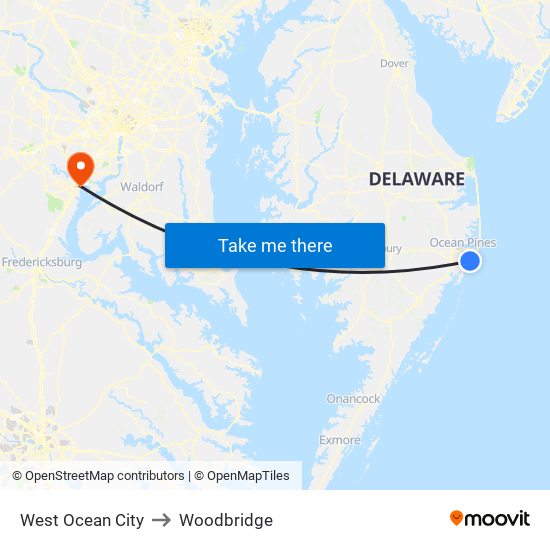 West Ocean City to Woodbridge map