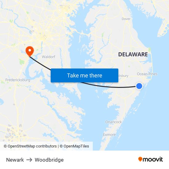 Newark to Woodbridge map