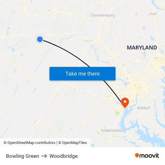 Bowling Green to Woodbridge map