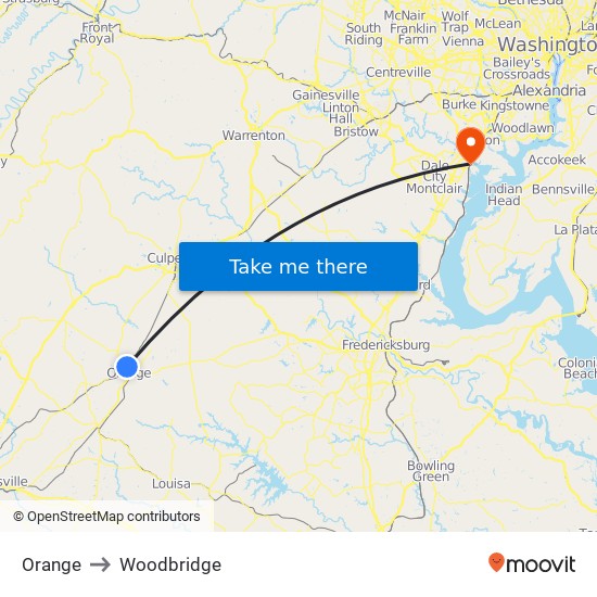 Orange to Woodbridge map