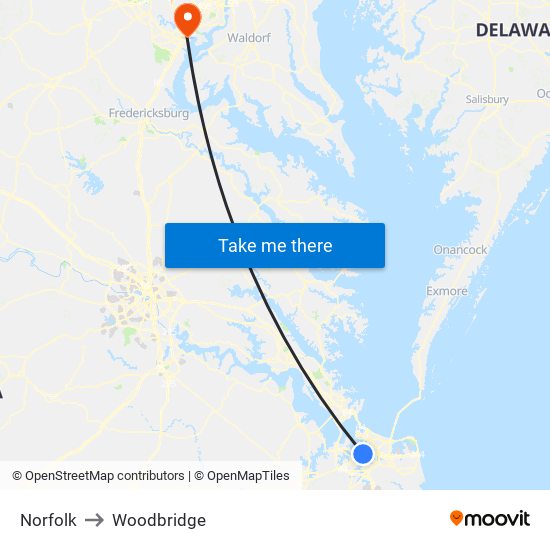 Norfolk to Woodbridge map