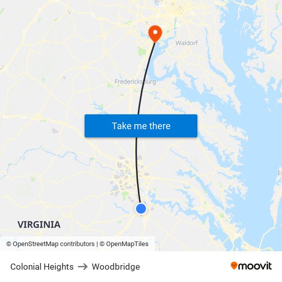 Colonial Heights to Woodbridge map