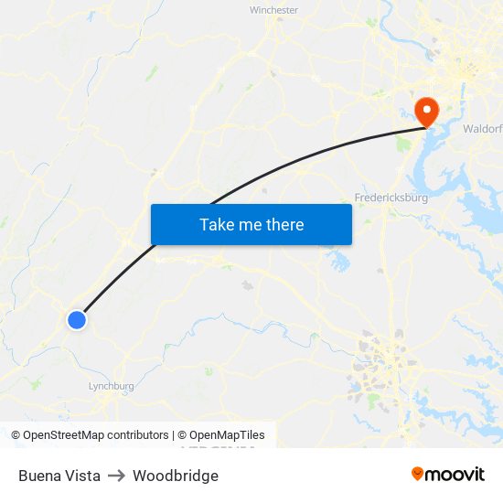 Buena Vista to Woodbridge map