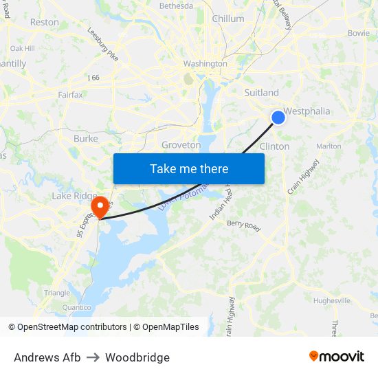 Andrews Afb to Woodbridge map