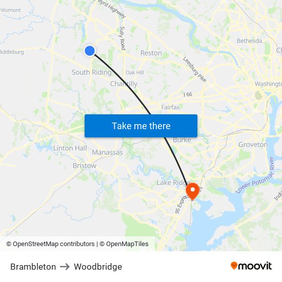 Brambleton to Woodbridge map