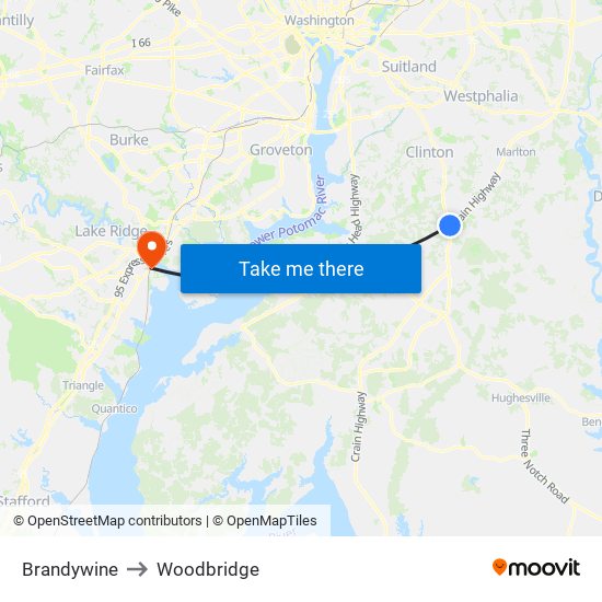 Brandywine to Woodbridge map