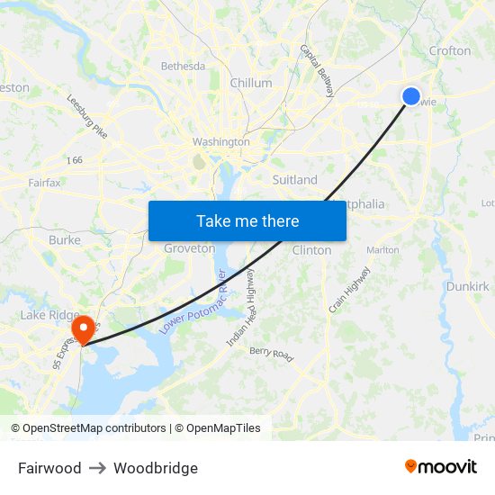 Fairwood to Woodbridge map