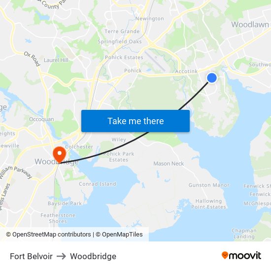 Fort Belvoir to Woodbridge map