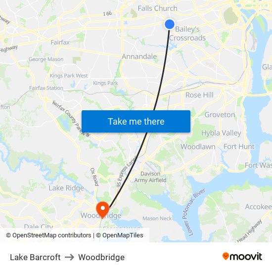 Lake Barcroft to Woodbridge map