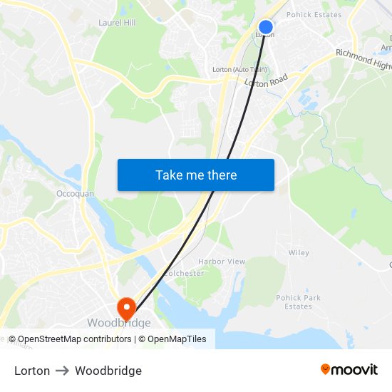 Lorton to Woodbridge map