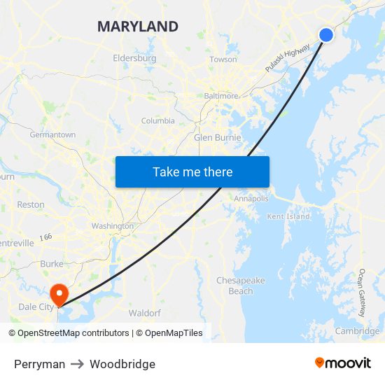 Perryman to Woodbridge map