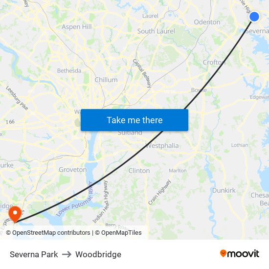 Severna Park to Woodbridge map