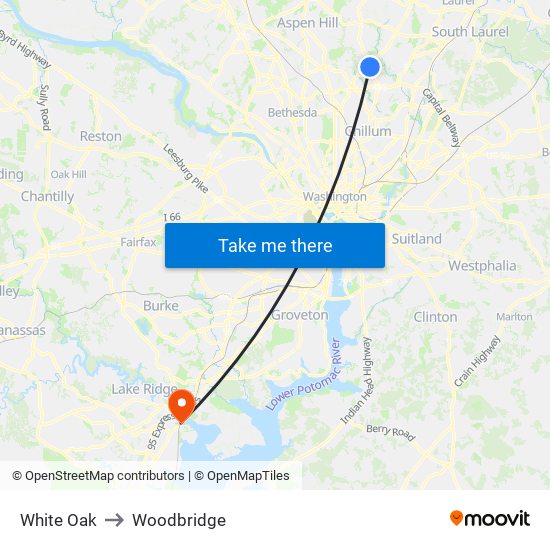 White Oak to Woodbridge map