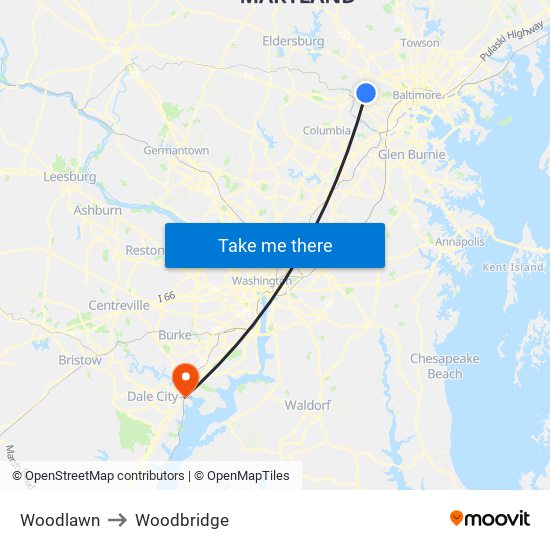 Woodlawn to Woodbridge map