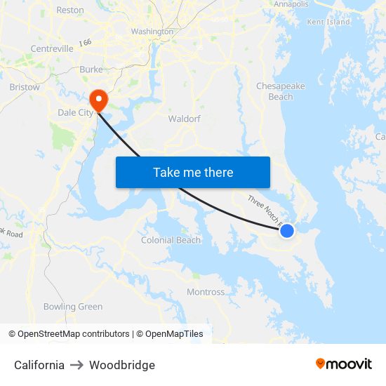 California to Woodbridge map