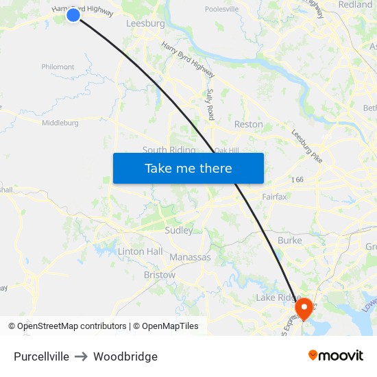 Purcellville to Woodbridge map