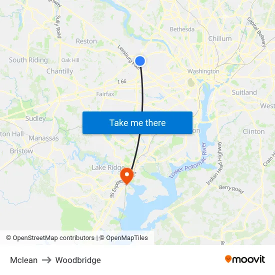 Mclean to Woodbridge map