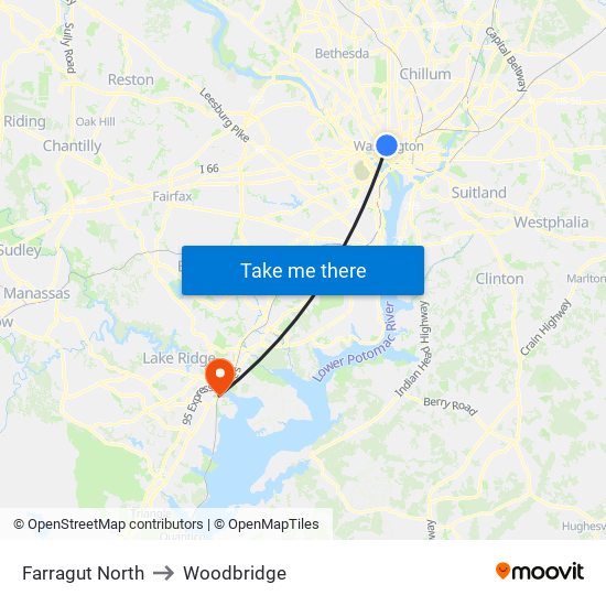 Farragut North to Woodbridge map