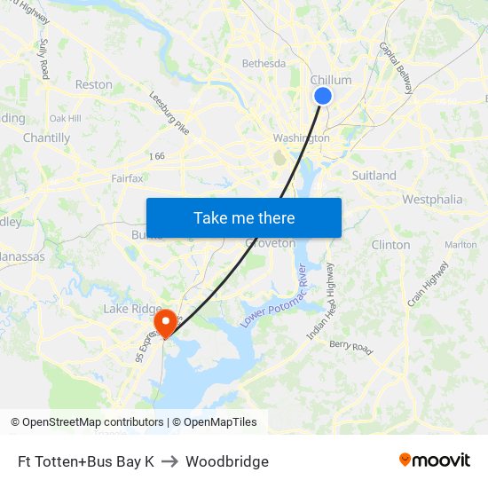 Ft Totten+Bus Bay K to Woodbridge map