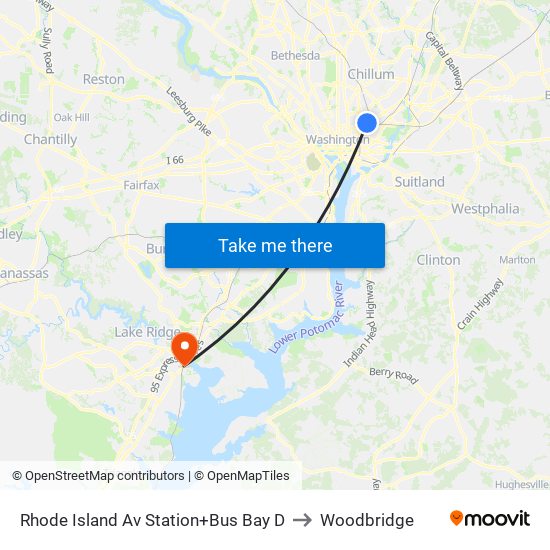 Rhode Island Ave-Brentwood+Bay D to Woodbridge map