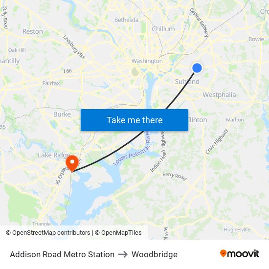 Addison Road Metro Station to Woodbridge map