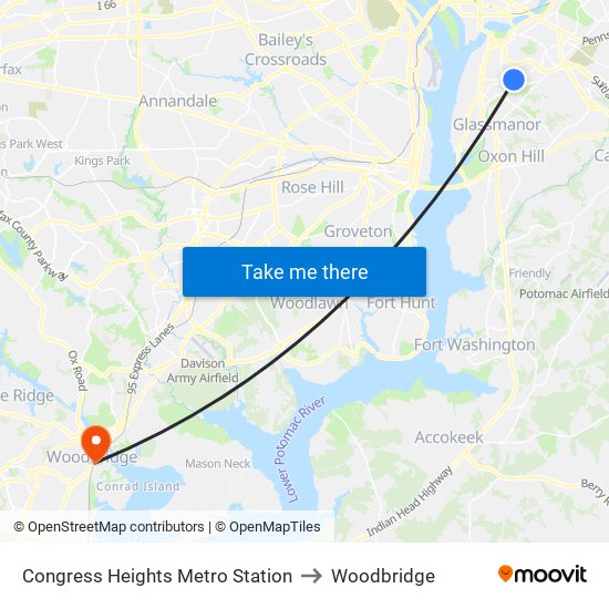 Congress Heights Metro Station to Woodbridge map